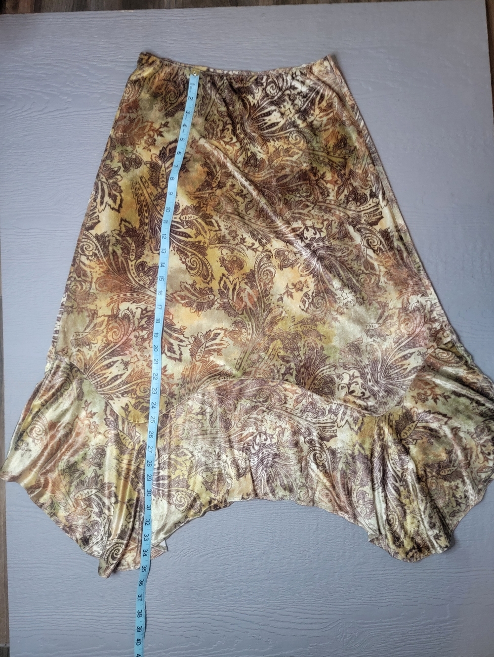 ♡Free People Paisley Velvet‎ Midi Skirt in Brown and Olive Tones
